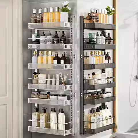 6 Tier Pantry over the Door Organizer, Adjustable Height Carbon Steel Door Shelf Organizer, Wall-Mou