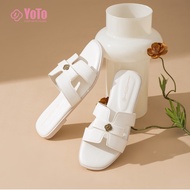 YOTO H-Strap Flat Sandals For Women Premium Leather Elegant Comfortable Casual Slides Sandals Women