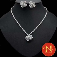 สร้อยคอผู้หญิง ชุดเช็ท ดอกกุหลาบพร้อมต่างหู เพชรสวิช 3AAAใส่ออกงานเครื่องประดับเจ้าสาวสุดหรู #นพคุณห