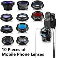 10-In-1 Phone Camera Lens Kit - 210° Fisheye Lens + 125X Macro Lens + 120X Wide Angle Lens + 2X Tele
