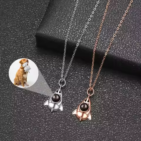 Custom Photo Projection Photo Necklace for Women Men Personalized Birthday Gift Rocket Pendant Neckl