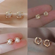 S925 Silver Needlefrench styleClassy Zircon Four-Leaf Clover Earrings Female Niche Design High-End A