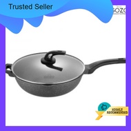 [ LOCAL READY STOCKS ] iGOZO EPSILON 32CM NON-STICK PREMIUM GRANITE STIRFRY WOK + GLASS LID KUALI GORENG REBUS MENGGORE