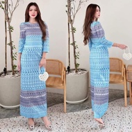 Chalita Label * Blue * Thai Dress Long Sleeve Shirt With Pattern Skirt