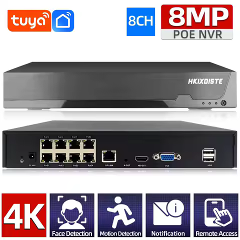 Tuya Face detection H.265 8CH*4K PoE Network Video Recorder Surveillance PoE NVR 8Channel For HD 8MP