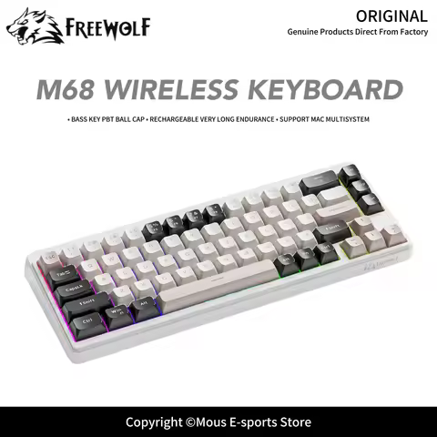 M68 Wireless Gaming Office Keyboard 68-Key FREEWOLF RGB Compact Keyboard PBT Ball Caps Ergonomic 200