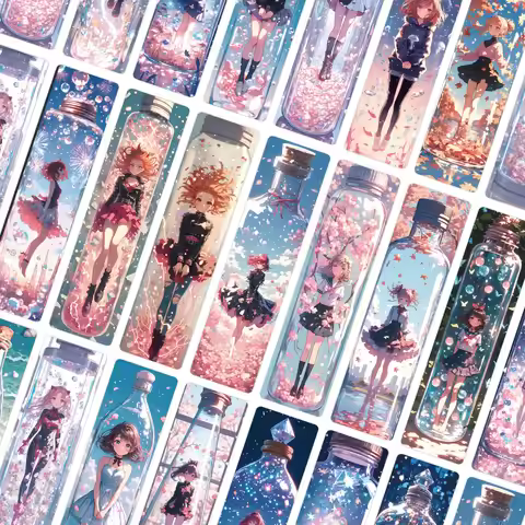 24pcs Girl in Cartoon Bottle Paper Bookmark Novel Textbook Decorative Card Reading Books Female Youn