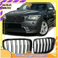 【W】Glossy Black Front Bumper Dual Slat Front Kidney Grill Grille For-BMW X1 Series E84 SDrive XDrive 2009-2015