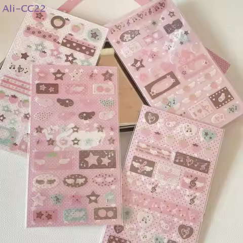 【CC22】Kawaii Musical Note Strawberry Glitter Sticker For Phone Camera Handbook Sticker Cute DIY Deco