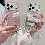 Phone Case with Anti-lost Chain For iPhone 17 Pro Max 15 16 14P 13PM Luxury Rhinestone Decor Creativ