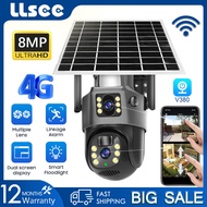 LLSEE v380 pro 8MP 4K เลนส์คู่ 4G ซิมการ์ดพลังงานแสงอาทิตย์กล้องวงจรปิด แบตเตอรี่ในตัว กล้องวงจรปิดไร้สาย WIFI การตรวจสอบกล้อง กล้องรักษาความปลอดภัย IP