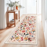 Hallway Runner Rug 2.6X8, Washable Rug Non Slip Floral Vintage Kitchen Mats for Floor, Low Pile Kitc