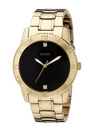 GUESS Men s U0416G2 Stainless Steel Gold-Tone Watch with Black Diamond Dial