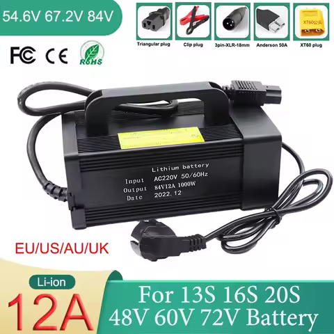 New 13S 16S 20S 48V 60V 72V 12A Lithium Battery Charger Aluminum Shell,For 54.6V 67.2V 84V 20Ah Elec