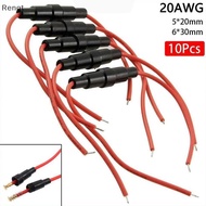 [Renqt] 1 10Pcs Glass Fuse Holder Screw Mount 5X20mm With 20AWG Wire For Qui Repairs in Electronic G