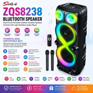 ZQS-8238 Bluetooth Speaker Dual 8 Inch Portable Karaoke Speaker Wireless Audio Player RGB LED Light 