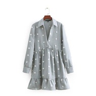 25820 Grey Dress Polka Dot Grey V Neck Dress (size L)