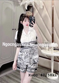 Set pijama lụa xước ánh kim bộ đùi thiết kế mới mềm mịn bigsize 60/68 Kí