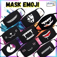 Face Mask Black Fabric Cotton Emoji Funny Cartoon Mouth Mask Half Face Topeng Mulut Topeng Muka Kart