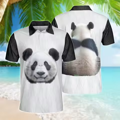 Cute Panda 3D Printed POLO Shirt Funny Animal Polo Shirts For Men Clothes Pandas Eat Bamboo Graphic 