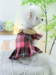 1件寵物衣服,可愛格子圖案胸背裝小型至中型犬貓