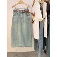 Rok jeans premium import/Highwaist Denim Korea Style rok jeans belah rok 7 8 wanita midi skirt