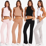 FitWild Cloud Feel Collared Yoga Set | Padded Crop Top + High-Waist Flare Leggings | 5 Colors | S-L 