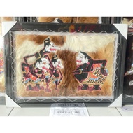 PUNOKAWAN WAYANG WALL DECORATION GENUINE LEATHER 70CM X 50CM WOODEN FRAME