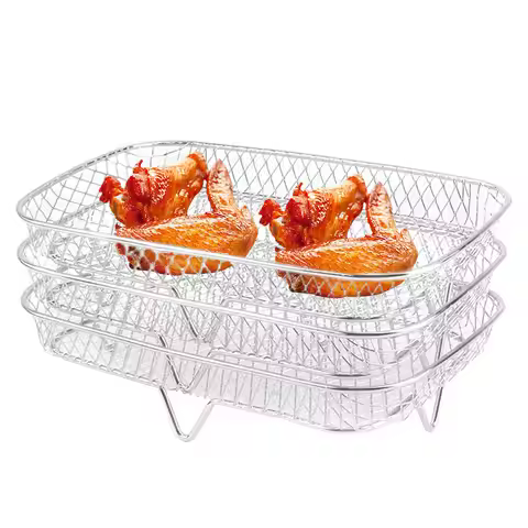 Air Fryer Rack Air Fryer Oven Grill Steamer Stainless Steel Dehydrator Stand 3 Layers Mesh Grill Bas