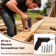 47PCS 3.6v 2PCS Cordless Screwdriver Set with Rechargeable Lithium Battery Household Electric Drill 