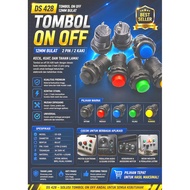 TOMBOL PUSH BUTTON ON/OFF ROUND BUTTON ON OFF DS428 DS 428 ON OFF 2 PIN 2 FEET SIZE 12MM 12 MM MULTI