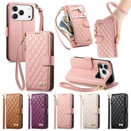 OPPO Realme C85 Pro C83 C71 C75 C63 C61 C53 C51 Wallet Phone Case Leather Lingge Sparkling Bow Flowe