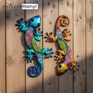 Homyl 2 Pieces Patterned Detailing Gecko Wall Ornament Colorful Finish Painted Metal Gecko 2D Flat M