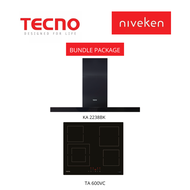 (HOOD + HOB) Tecno KA 2238BK / KA2238BK Matte Black Chimney Cooker Hood + Tecno TA 600VC / TA600VC (60cm) 4-burner Vitro-Ceramic Hob