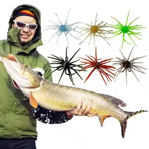 Dark Olive Sea Urchin Soft Bait Octopus Style Multi-Tentacle Fishing Lure Realistic Silicone Worm Fo