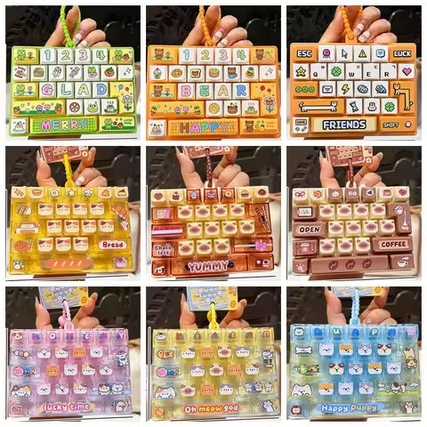 Cartoon Kitty Keyboard Keychains 26-keycaps Clicker Fidget Mechanical Keyboard Stress Relief Keyring