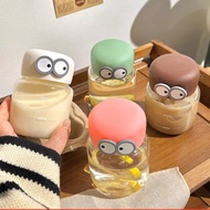 Cute 300ml Graduated Dwarf Eyes Glass Water Bottle, Cute Mini Drinking Cup _GD888