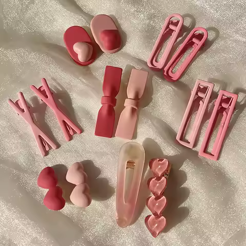 2 Pcs/Set New Girls Fashion Pink Color Geometric Stars Ornament Pink Hair Clips Adult Sweet Hairpins