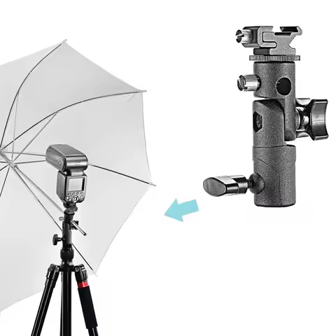 Swivel Flash Hot Shoe Umbrella Holder Mount Adapter for Studio Light Type E Stand with 1/4 3/8 Screw