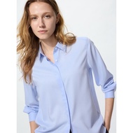 KEMEJA UNIQLO ORIGINAL Plain Striped Long Sleeve Rayon Blouse Shirt Women Blouse