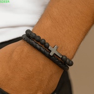 SDEER Double-Row Braided Bracelet, Leather Bible Verse Lava Rock Bead Bracelet, Men Bracelet Black M