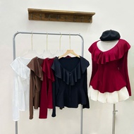 Set of t-shirt with ruffled neck and flared sleeves made of lady's elastic, beautiful secret skirt w