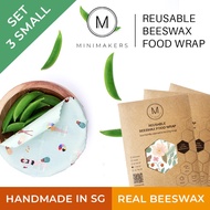 Set of 3 Small Beeswax Food Wraps (8x8in) Minimakers/ cling wrap alternative/ wax paper/ kitchen wrap/ eco-friendly