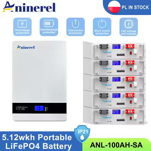 Aninerel 51.2V 5.12Kwh 100Ah LiFePO4 Battery Pack 6000 Cycles 51.2V BMS 100Ah Solar Energy Storage L