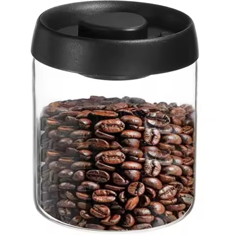 Coffee Vacuum Container, 900ml/30oz Glass Coffee Bean Storage Container with Lids for Spices Biscuit