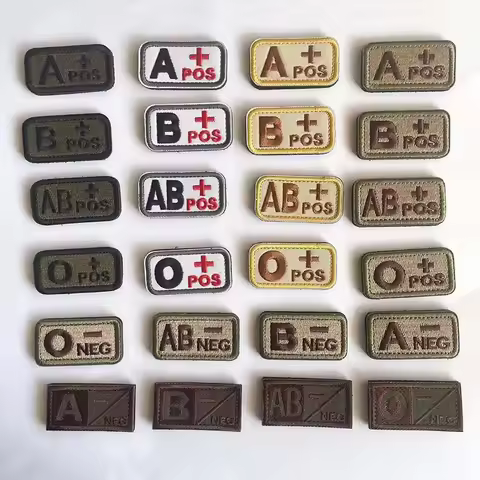 A B AB O POS,NEG Blood Type Emblem Fabric Applique Embroidery Hook and Loop Patch,Tactical Badge Bac