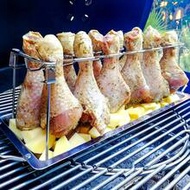 1 Set Stainless Steel Chicken Leg Rack + Tray / Contains 1 Chicken Leg Rack Only, Outdoor BBQ Grill 