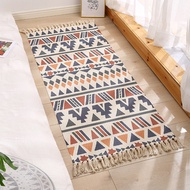 Nordic Ethnic Hand-Woven Cotton Linen Tassel Floor Mat - Anti-Slip Geometric Karpet Raya Decor Bedro