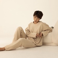 暖時光 二件式圓領大學衛衣套裝(厚款)-駝色