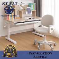 KT FAT Office Table Study Table Ergonomic Desk And Chair Set Tilt Desktop Height Household Solid Wood Desk Bookshelf Table